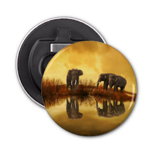 Asian Elephants in Thailand under a glowing sunset Bottle Opener