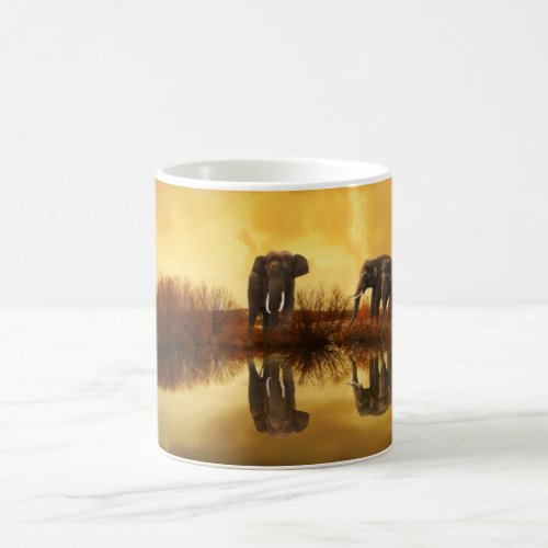 Asian Elephants in Thailand under a glowing sunset Coffee Mug