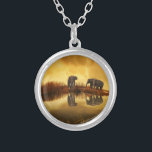 Asian Elephants in Thailand under a glowing sunset Silver Plated Necklace<br><div class="desc">Beautiful photo of a group of asian elephants taken in Thailand under the setting sun. The lighting in this photo creates a vintage retro mood.</div>