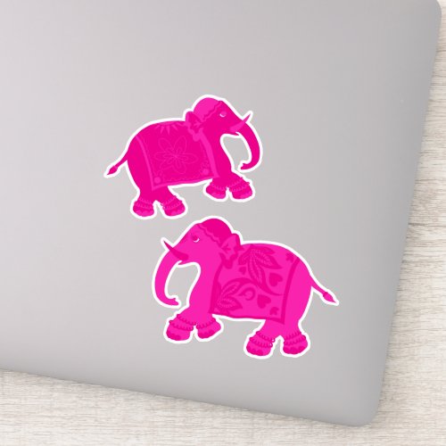 Asian Elephants Set of 2 Pink Sticker