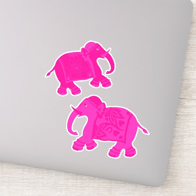 Asian Elephants Set of 2 Pink Sticker (Detail)