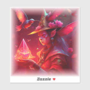 Asian Elf Holding Crystal Pyramid Sticker