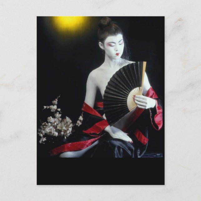 Asian Fashion Girl w/ Fan Postcard Porcelain Doll (Front)