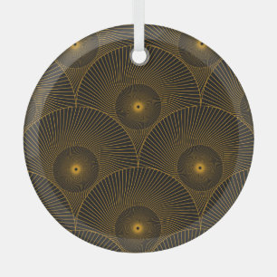 Asian feathers: gold-black seamless. glass ornament