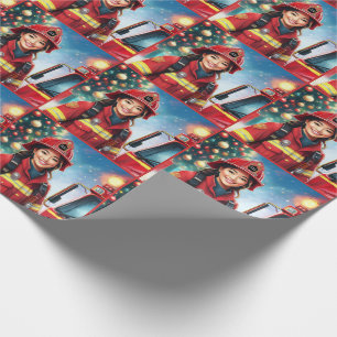 Asian Female Firefighter Holiday Christmas Wrapping Paper