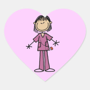 Asian Female Stick Figure Nurse Heart Sticker