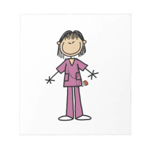 Asian Female Stick Figure Nurse Notepad