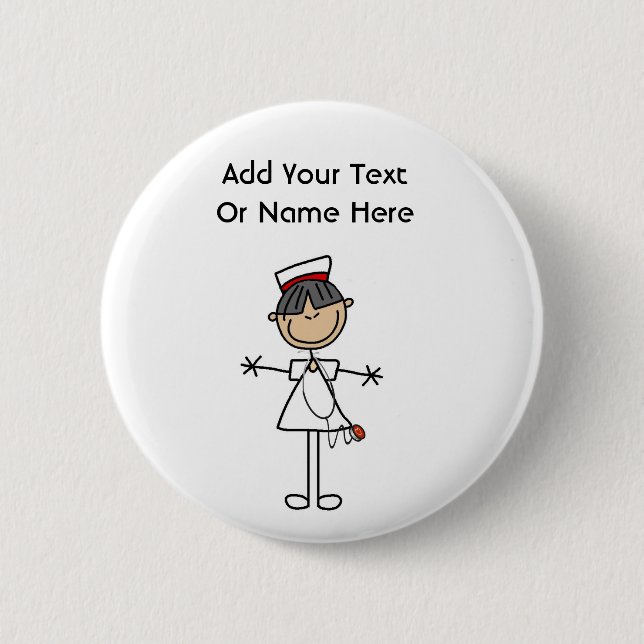 Asian Female Stick Figure Nurse T-shirts and Gifts Button (Front)