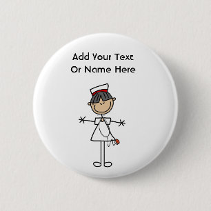 Asian Female Stick Figure Nurse T-shirts and Gifts Button