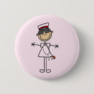 Asian Female Stick Figure Nurse T-shirts and Gifts Pinback Button