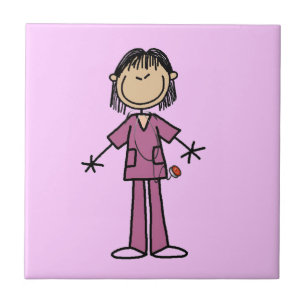 Asian Female Stick Figure Nurse Tile