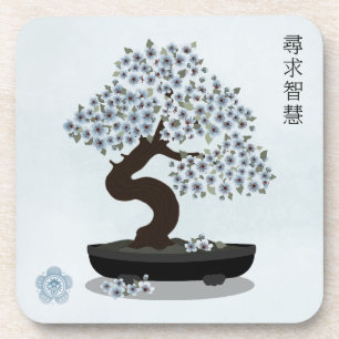 Asian floral bonsai blossom tree graphic design beverage coaster