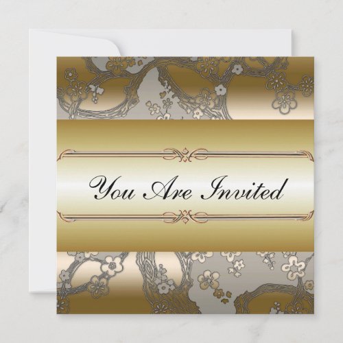 Asian Floral Gold and Silver Party Invitations