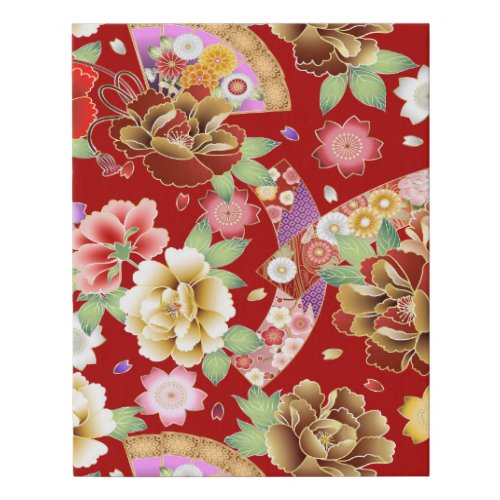 Asian Floral Modern Red Pink Gold Faux Canvas Print