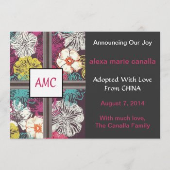 Asian Floral Monogrammed Adoption Announcement by AdoptionGiftStore at Zazzle