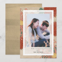Asian Floral Pattern New Year Holiday Photo Card