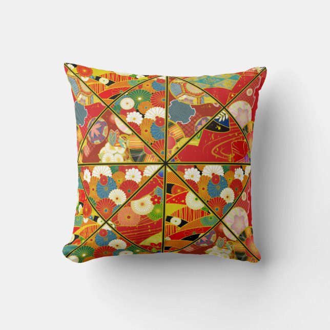 Asian Floral Patterns Kaleidoscope Pillow (Front)