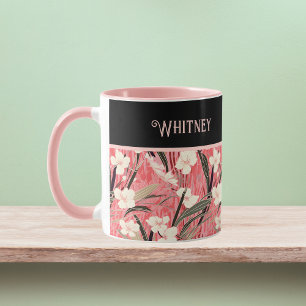 Asian Floral Pink Peach White Chinoiserie Monogram Mug
