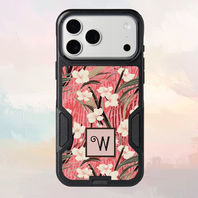 Asian Floral Pink Peach White Chinoiserie Monogram Otterbox iPhone Case (Creator Uploaded)
