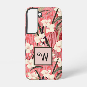 Asian Floral Pink Peach White Chinoiserie Monogram Samsung Galaxy S22 Case