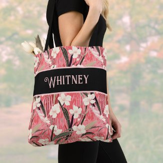 Asian Floral Pink Peach White Chinoiserie Monogram