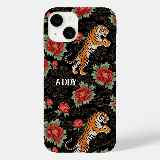 Asian Floral Tiger Maximalist Unique Custom Name Case-Mate iPhone Case (Back)