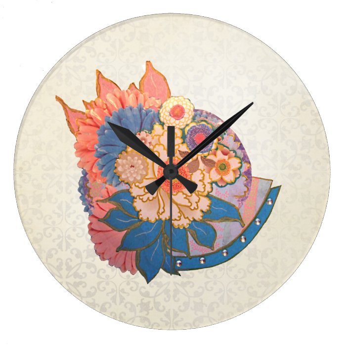 Asian Flower Collage art Clock