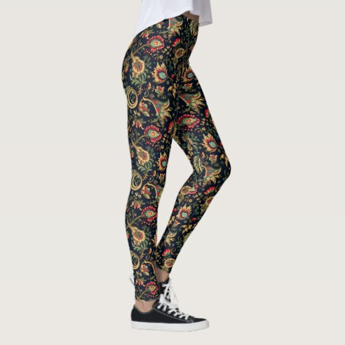 Asian Flower Dark Chinoiseries Leggings _ Pretty