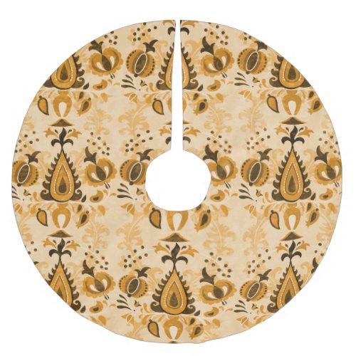 Asian Flowers Brown Vintage Seamless Brushed Polyester Tree Skirt