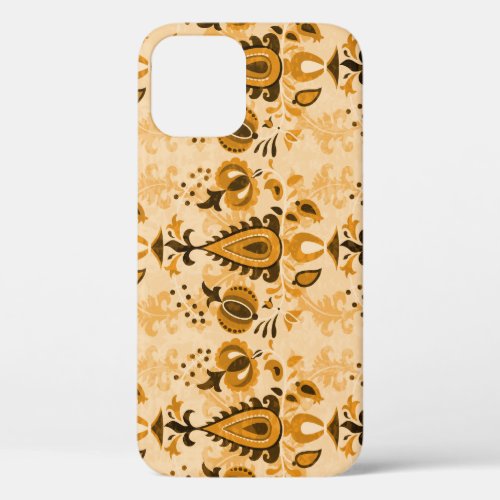 Asian Flowers Brown Vintage Seamless iPhone 12 Case