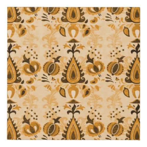 Asian Flowers Brown Vintage Seamless Faux Canvas Print