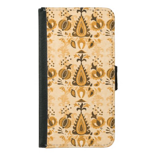 Asian Flowers Brown Vintage Seamless Samsung Galaxy S5 Wallet Case