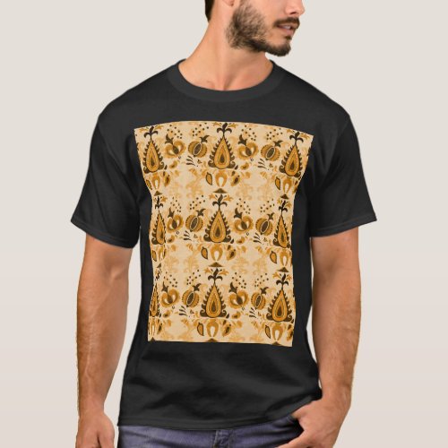 Asian Flowers Brown Vintage Seamless T_Shirt