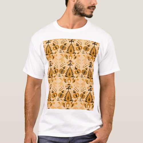 Asian Flowers Brown Vintage Seamless T_Shirt