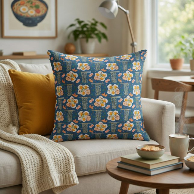 Asian Food-Inspired Throw Pillow with Noodles (Creator Uploaded)