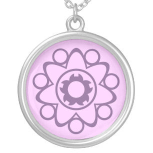 Asian Fusion Flower Necklace, Purple Silver Plated Necklace