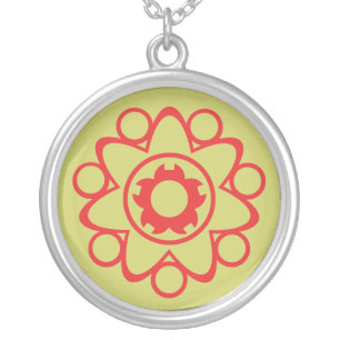 Asian Fusion Flower Necklace, Red Silver Plated Necklace
