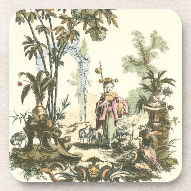 Asian Garden with Woman and Animals Coaster (Front)