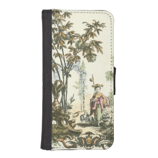 Asian Garden with Woman and Animals iPhone Wallet Case (Front)