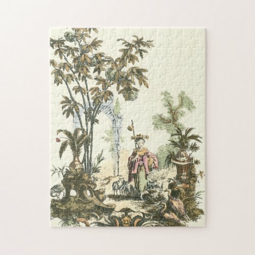 Asian Garden with Woman and Animals Jigsaw Puzzle