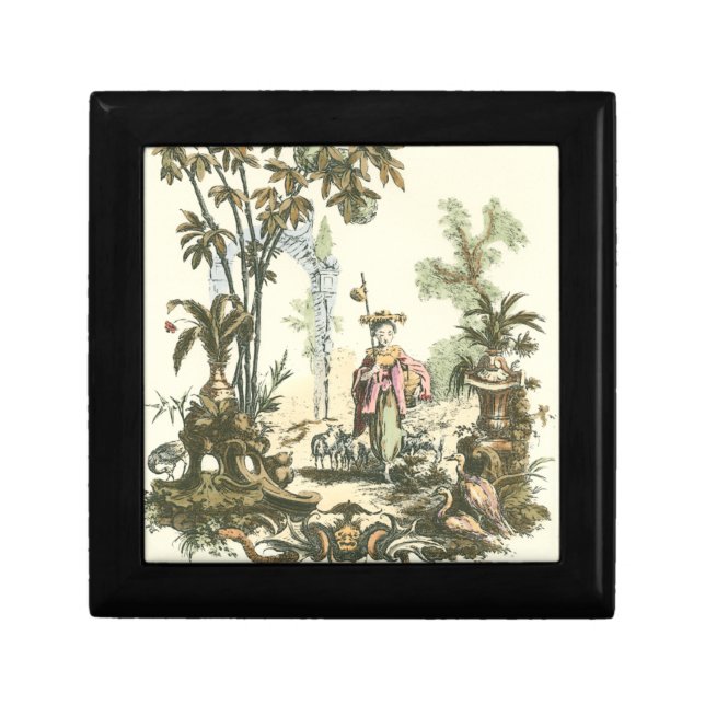 Asian Garden with Woman and Animals Keepsake Box (Front)