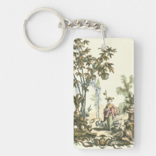 Asian Garden with Woman and Animals Keychain