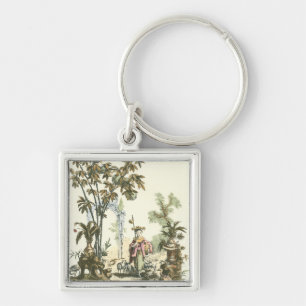 Asian Garden with Woman and Animals Keychain
