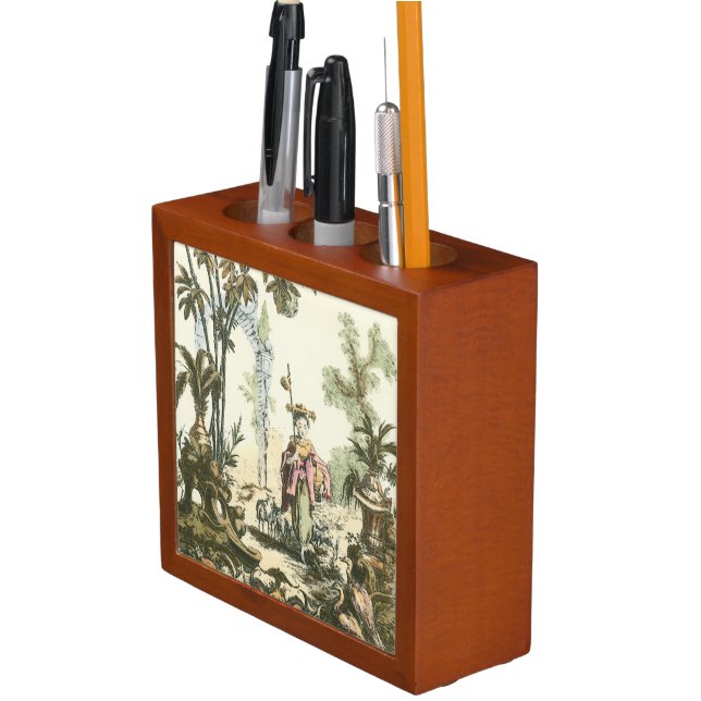 Asian Garden with Woman and Animals Pencil Holder (In Situ)