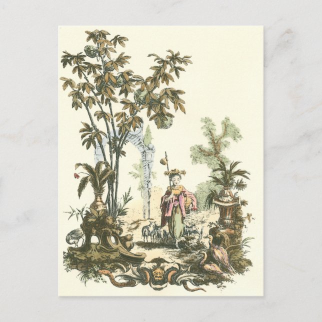 Asian Garden with Woman and Animals Postcard (Front)