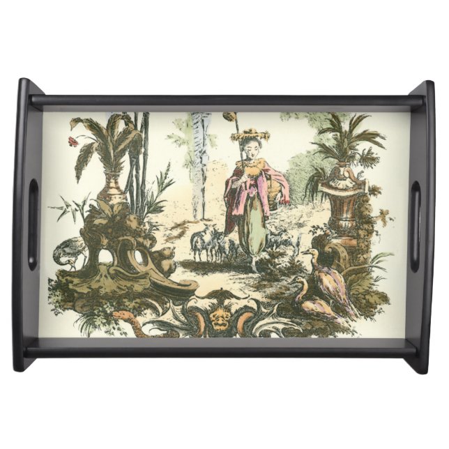 Asian Garden with Woman and Animals Serving Tray (Front)