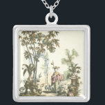 Asian Garden with Woman and Animals Silver Plated Necklace<br><div class="desc">A lovely Asian style garden filled with various animals and monitored by a watchful woman. The scene conjures thoughts of the Garden of Eden,  complete with a snake slithering in the foreground. A perfect gift for the worldly,  well-traveled person in your life!</div>