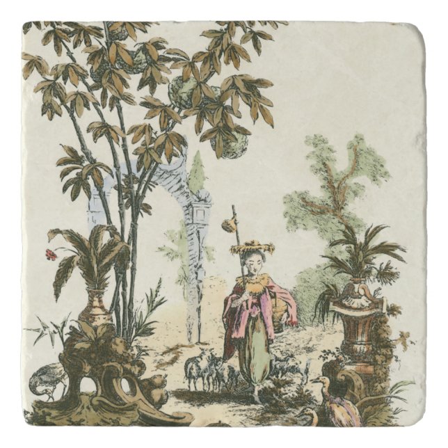 Asian Garden with Woman and Animals Trivet (Front)