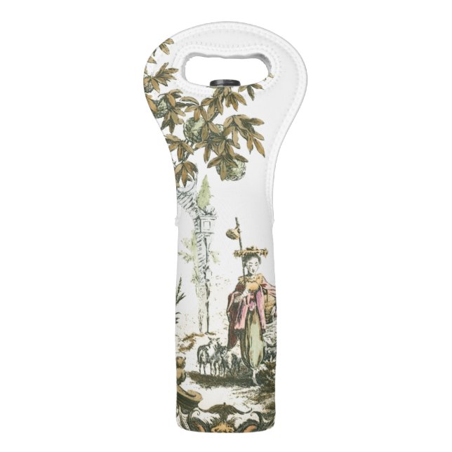 Asian Garden with Woman and Animals Wine Bag (Back)
