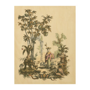 Asian Garden with Woman and Animals Wood Wall Decor